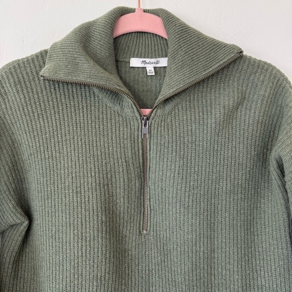 Madewell Olive Green Glenbrook Half-Zip Pullover Sweater Merino Wool Blend - Picture 6 of 9